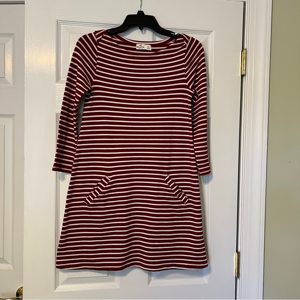 Hollister red and white striped knit dress XS